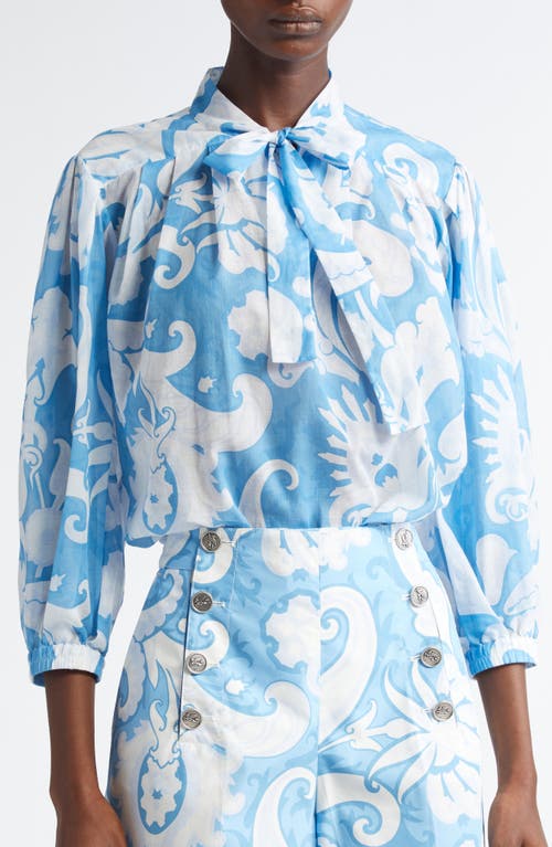 Etro Loose-fit Cotton Shirt With V-neck And Floral Pattern In Stampa F.do Bianco