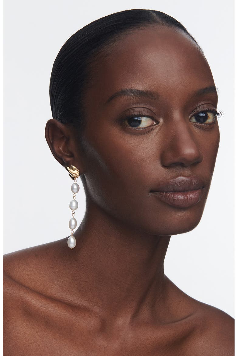 Molten Freshwater Pearl Drop Earrings, Alternate, color, GOLD