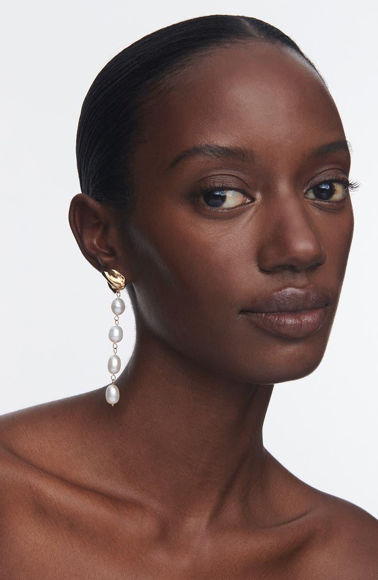 Sterling King Molten Freshwater Pearl Drop Earrings, Alternate, color, Gold