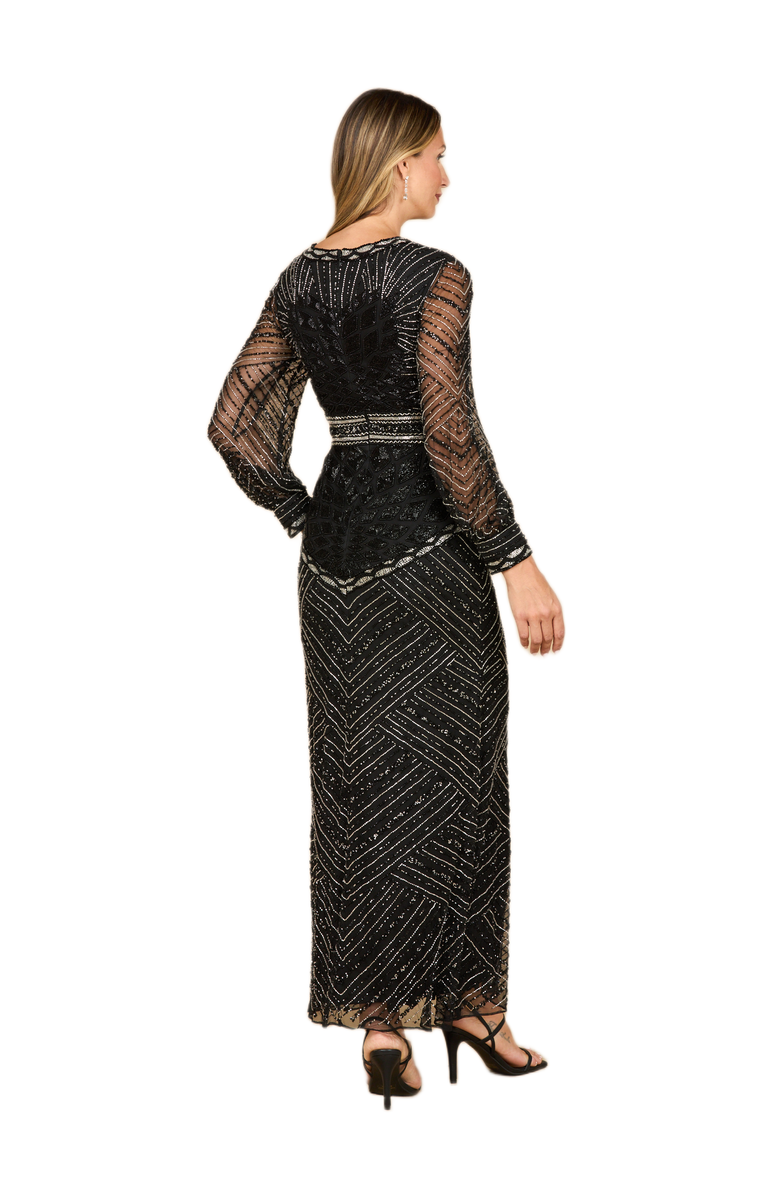 LARA New York V-Neck Beaded Long Sleeve Dress, Alternate, color, Black