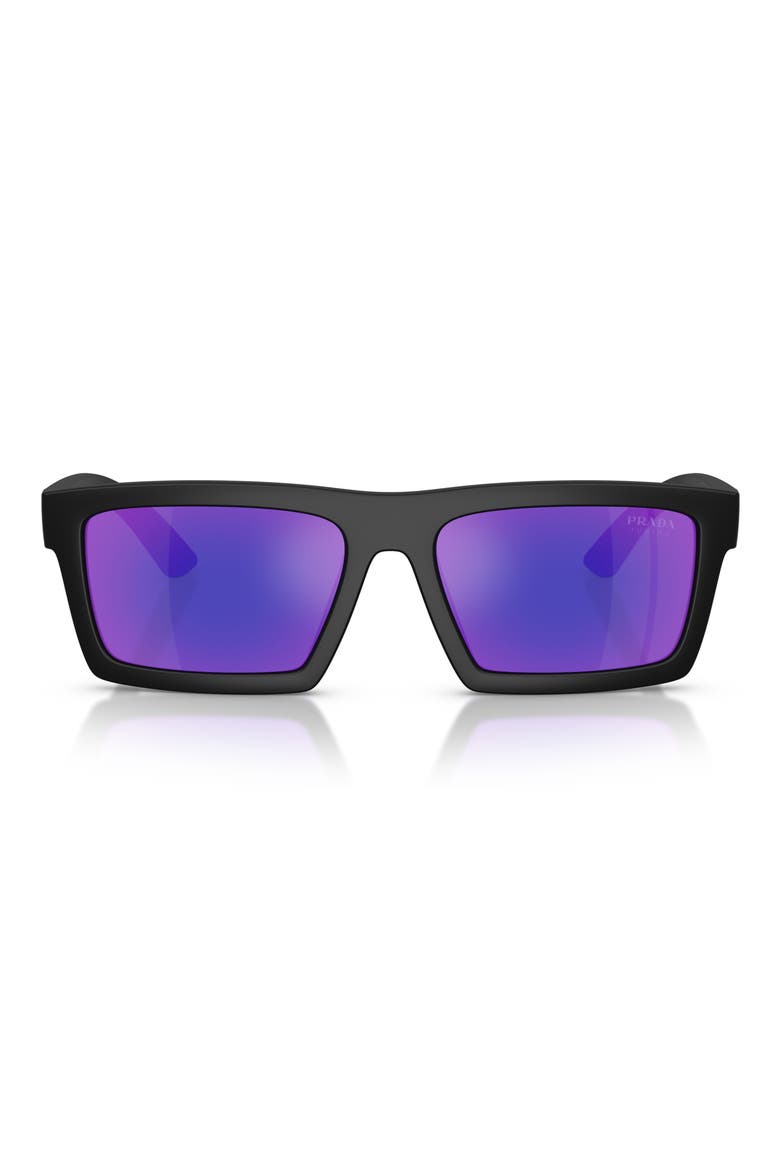 55mm Rectangular Sunglasses, Main, color, MATTE BLACK/ BLUE VIOLET