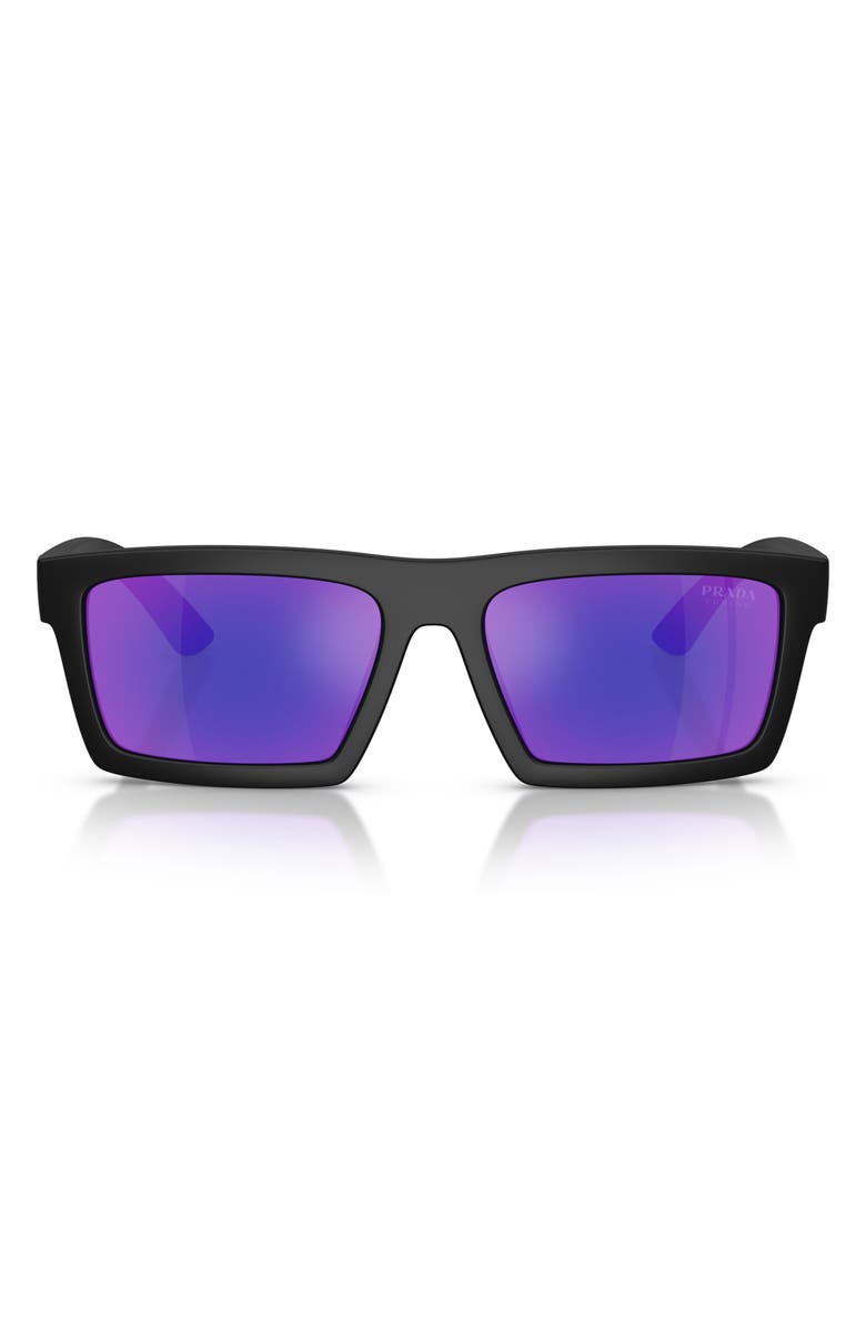 Prada Linea Rossa 55mm Rectangular Sunglasses, Main, color, Matte Black/ Blue Violet
