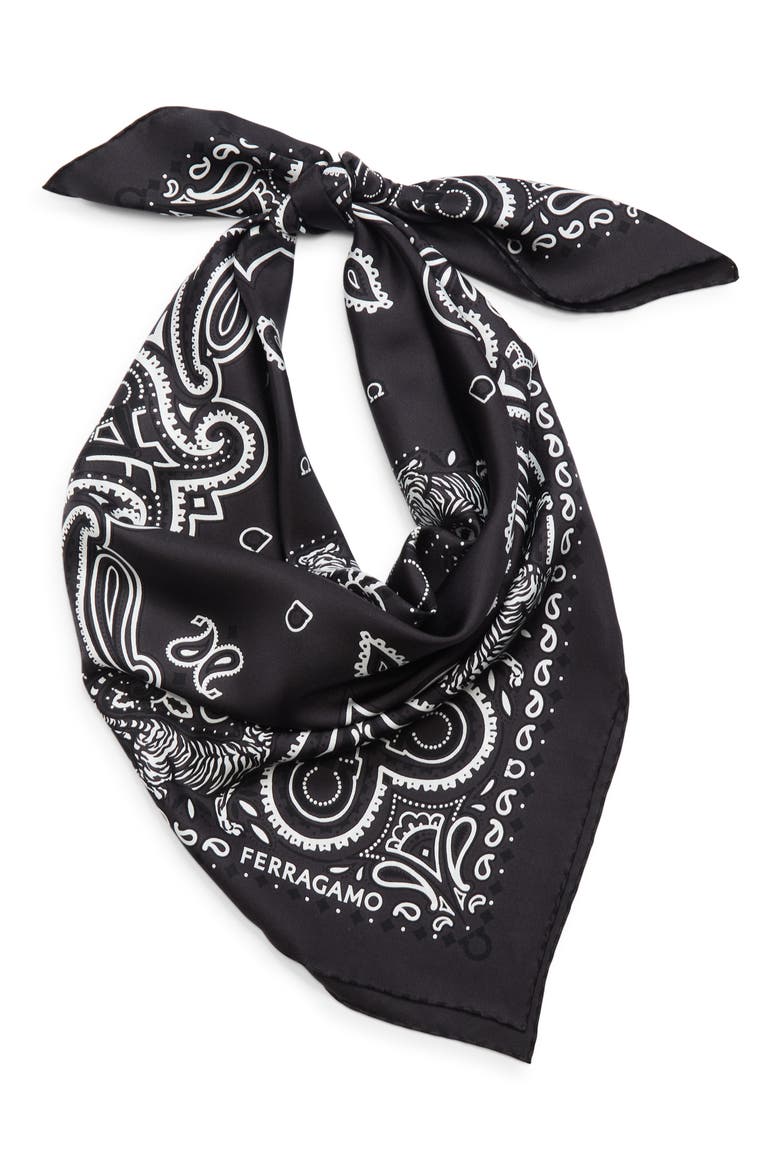 Arabesque Print Cotton & Silk Square Scarf, Alternate, color, DARK GREY BLACK WHITE