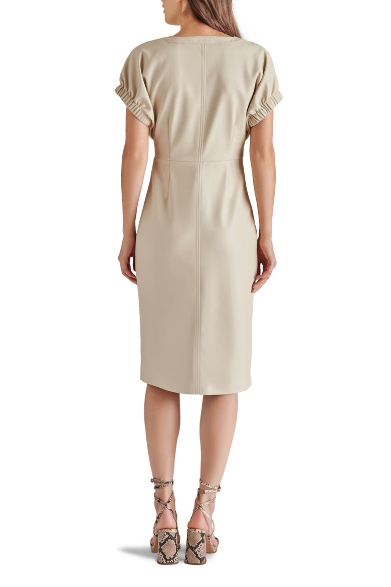 Arin Ruched Faux Leather Snap Front Dress, Alternate, color, BONE