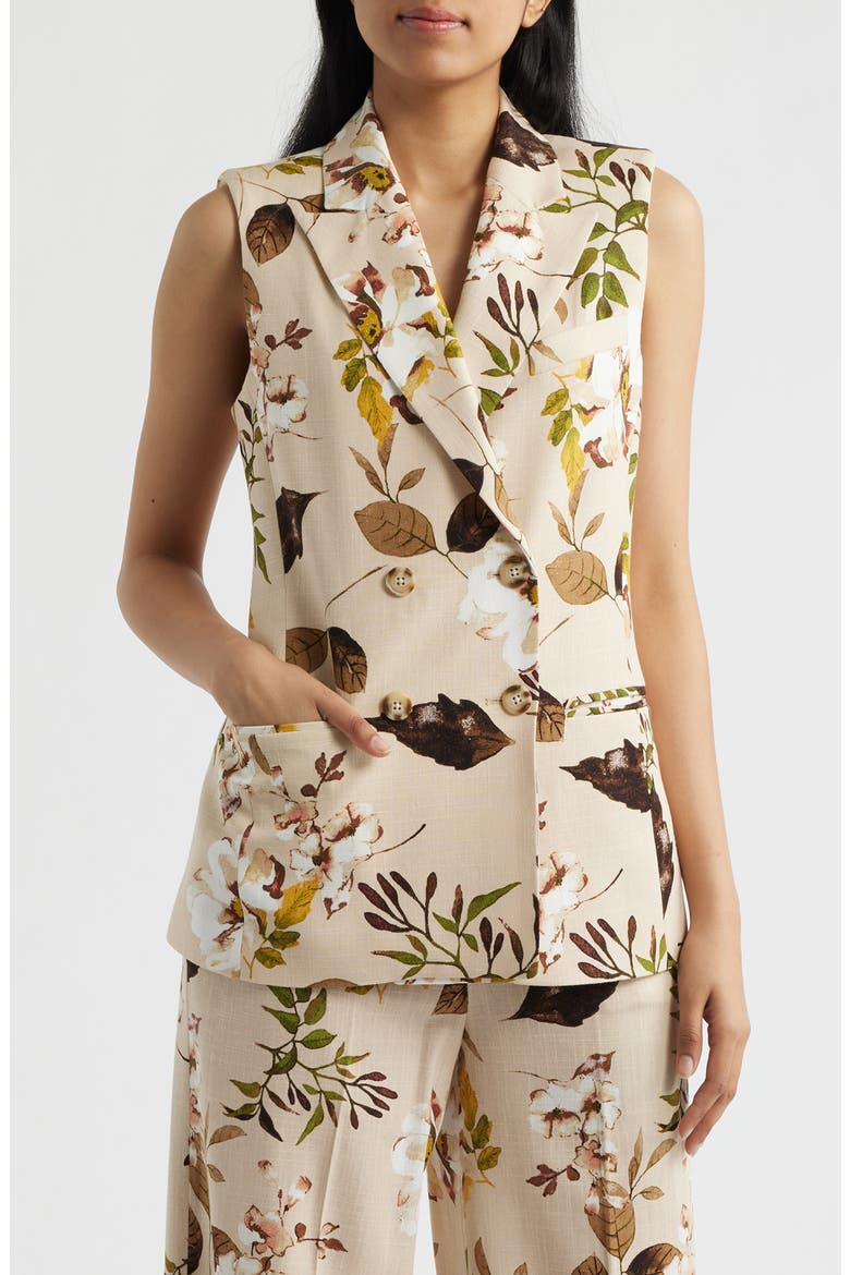 Foliage Print Vest, Main, color, SAND FLORAL