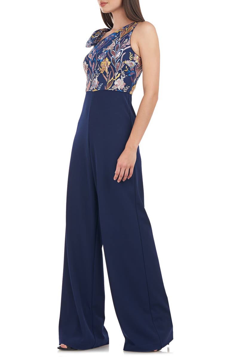 JS Collections Nova Bow Shoulder Wide Leg Jumpsuit, Alternate, color,