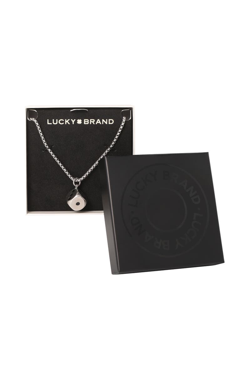 Lucky Brand Men's Dice Pendant Necklace, 22'' Stainless Steel Box Chain, Alternate, color, Silver