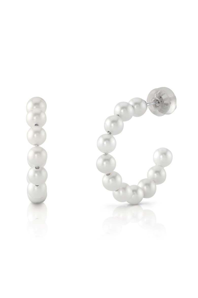 14K Gold White Freshwater Pearl Hoop Zoya Earrings, Main, color, White Gold