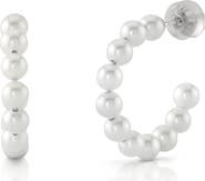 The Pearl Source 14K Gold White Freshwater Pearl Hoop Zoya Earrings