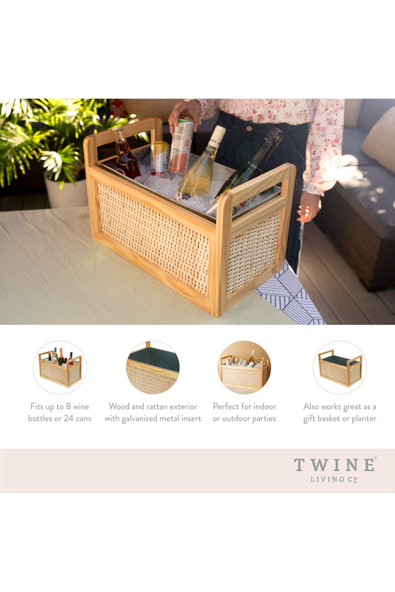 Rattan and Wood Beverage Tub, Alternate, color, Wood