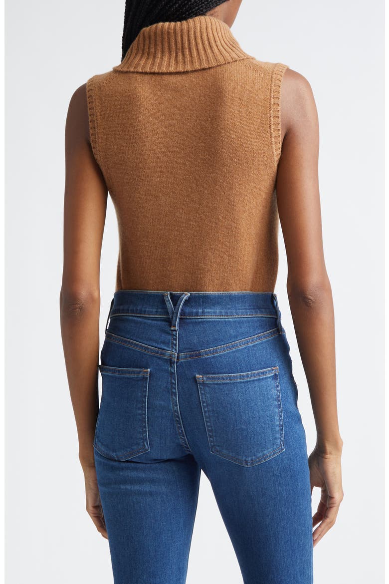 Mazzy Sleeveless Cashmere Turtleneck Sweater, Alternate, color, DARK ACORN MELANGE