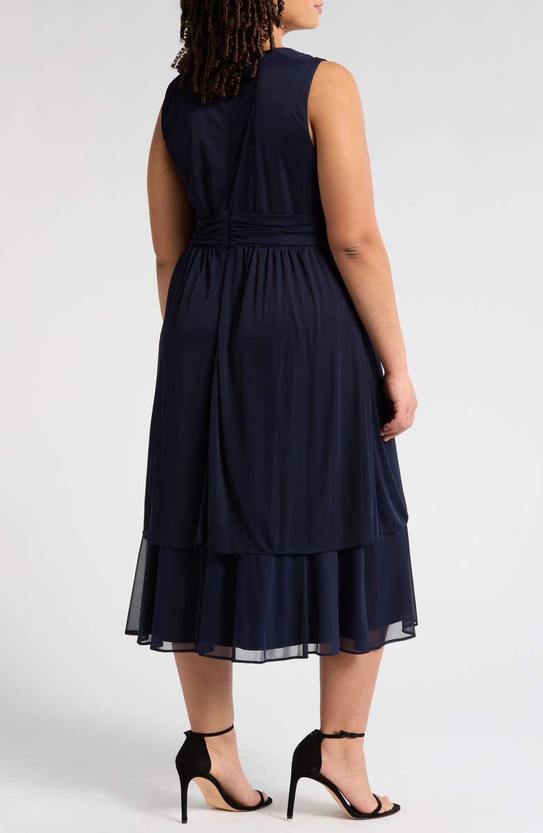 SL FASHIONS Tiered Hem Chiffon Midi Dress with Jacket, Alternate, color, Navy