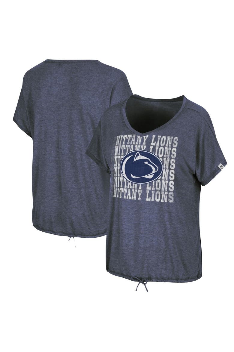 Women's Colosseum Heathered Navy Penn State Nittany Lions Fifth Sense Drawcord V-Neck T-Shirt, Main, color, Heather Navy