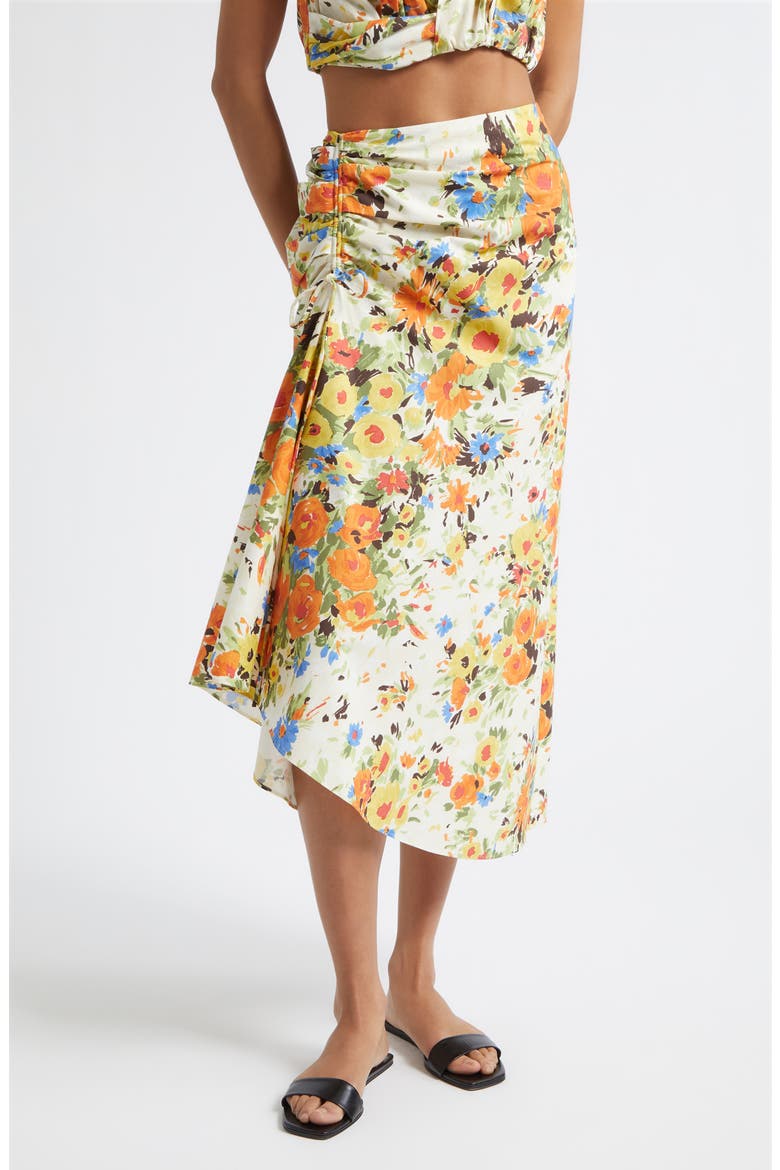 Naomi Floral Print Ruched Skirt, Main, color, BUTTER/ POPPY MULTI