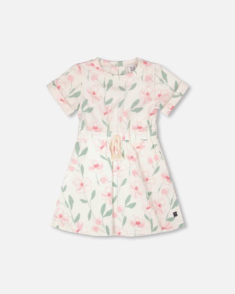French Terry Flowers Short Sleeve Dress (Toddler, Little Kid & Big Kid)
