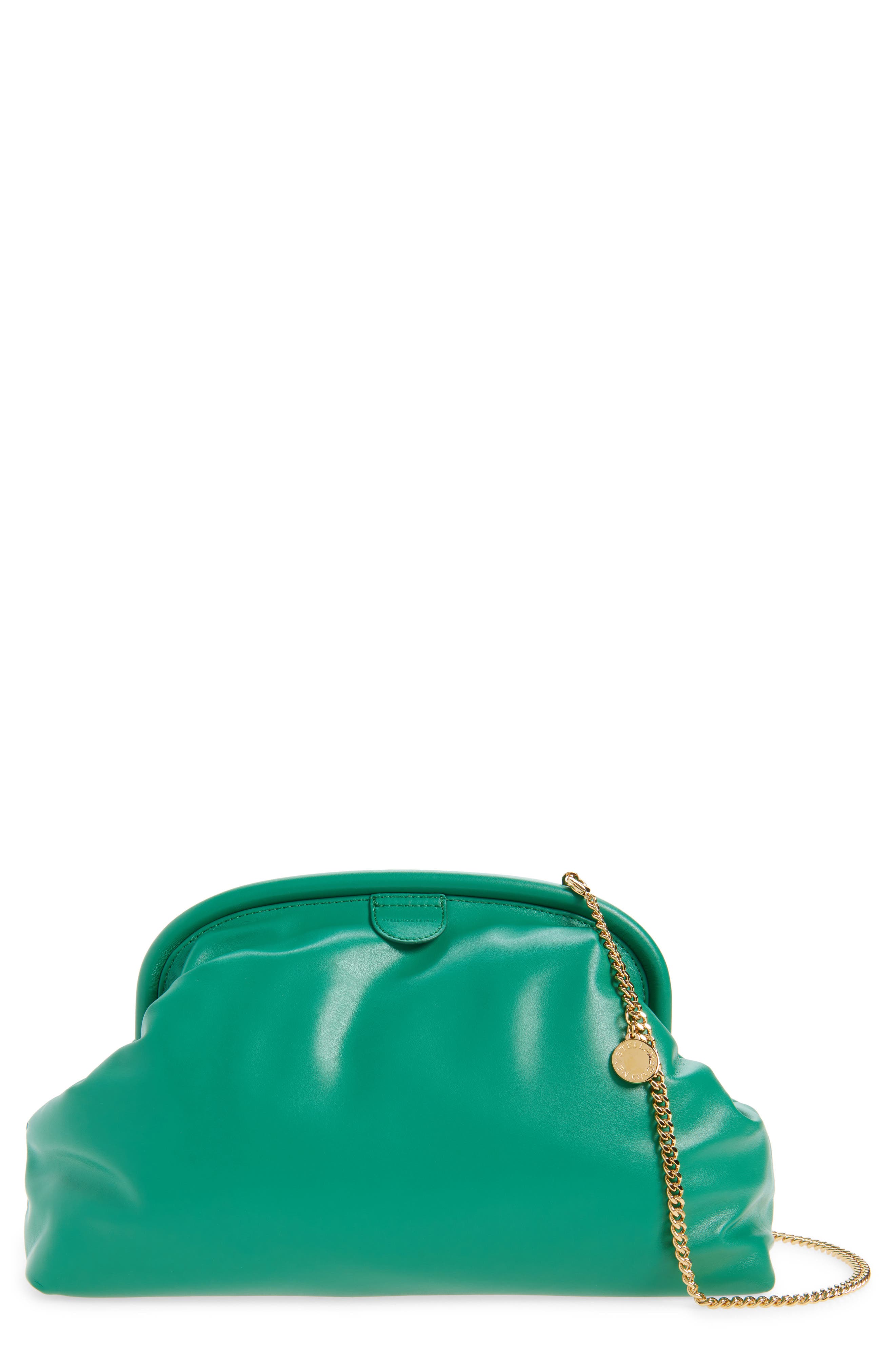 Stella McCartney Falabella Padded Faux Leather Clutch with Chain, Main, color, Bright Green