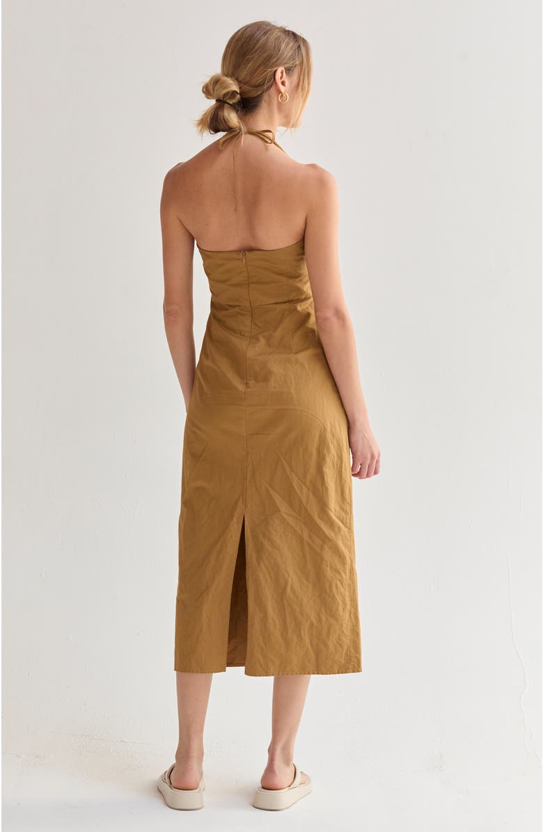 CRESCENT Crinkled Woven Halter Midi Dress, Alternate, color, Golden Tan