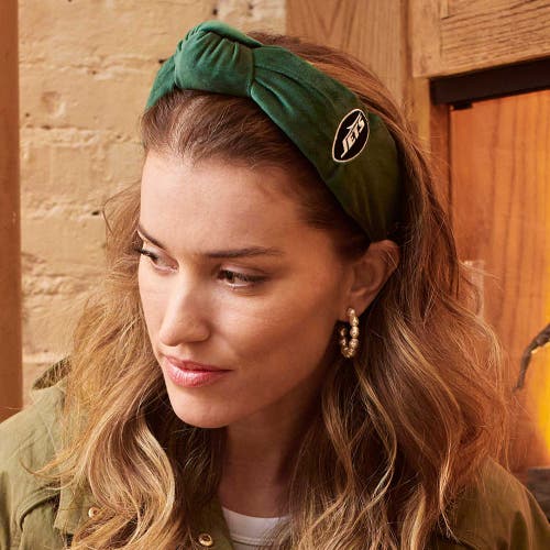 Lele Sadoughi New York Jets Embroidered Knotted Headband In Gold