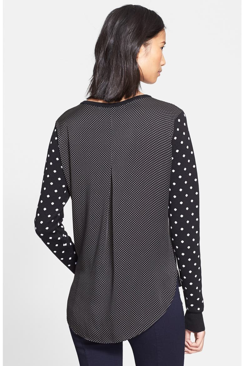 Polka Dot Sweater with Shirttail Hem, Alternate, color, BLACK/ WHITE