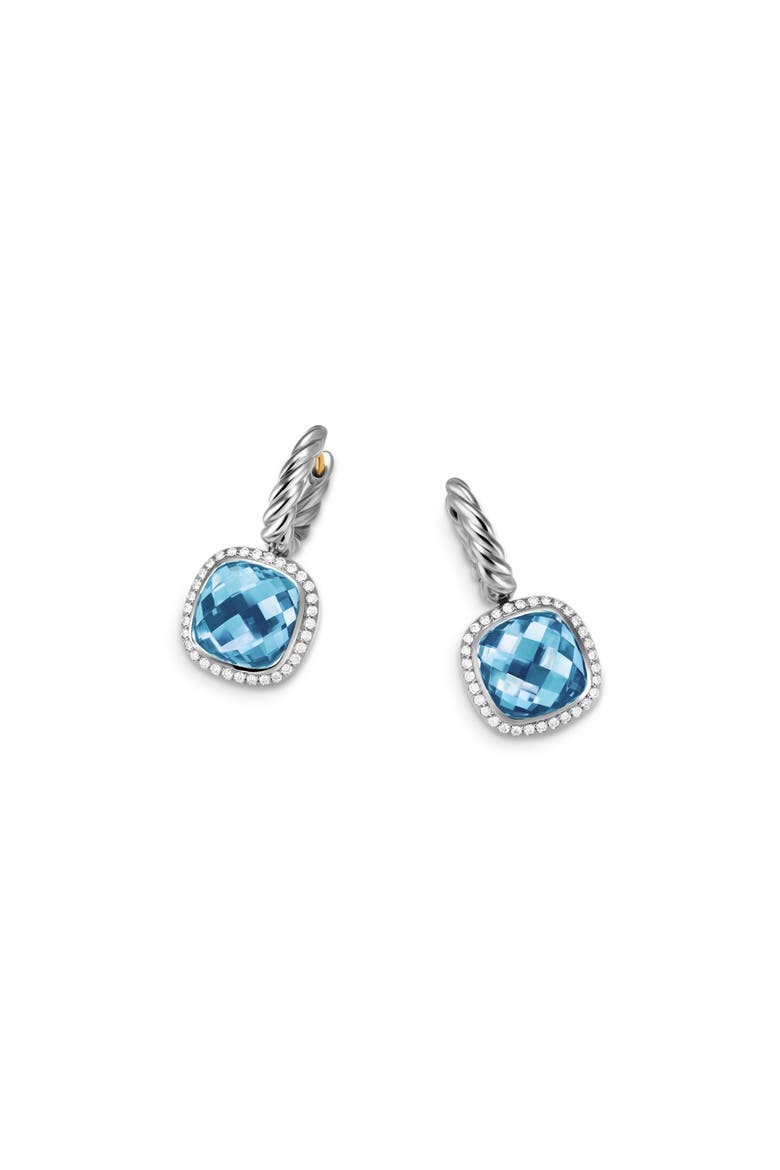 Albion® Drop Earrings in Sterling Silver with Blue Topaz & Diamonds, 10mm, Alternate, color, BLUE TOPAZ