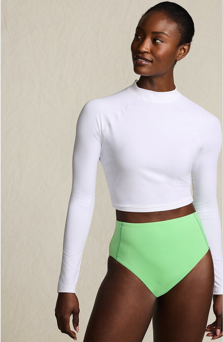Lands
 End Long Sleeve Mock Neck Cropped UPF 50 Sun Protection Rash Guard, Main, color, White