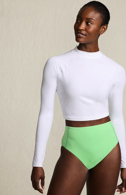 Lands' End Long Sleeve Mock Neck Cropped UPF 50 Sun Protection Rash Guard