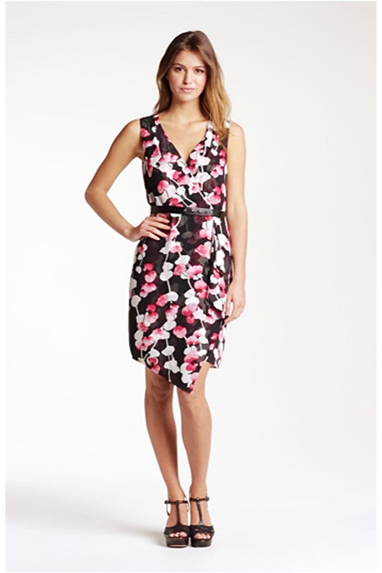 Belted Faux Wrap Dress, Alternate, color, BLACK