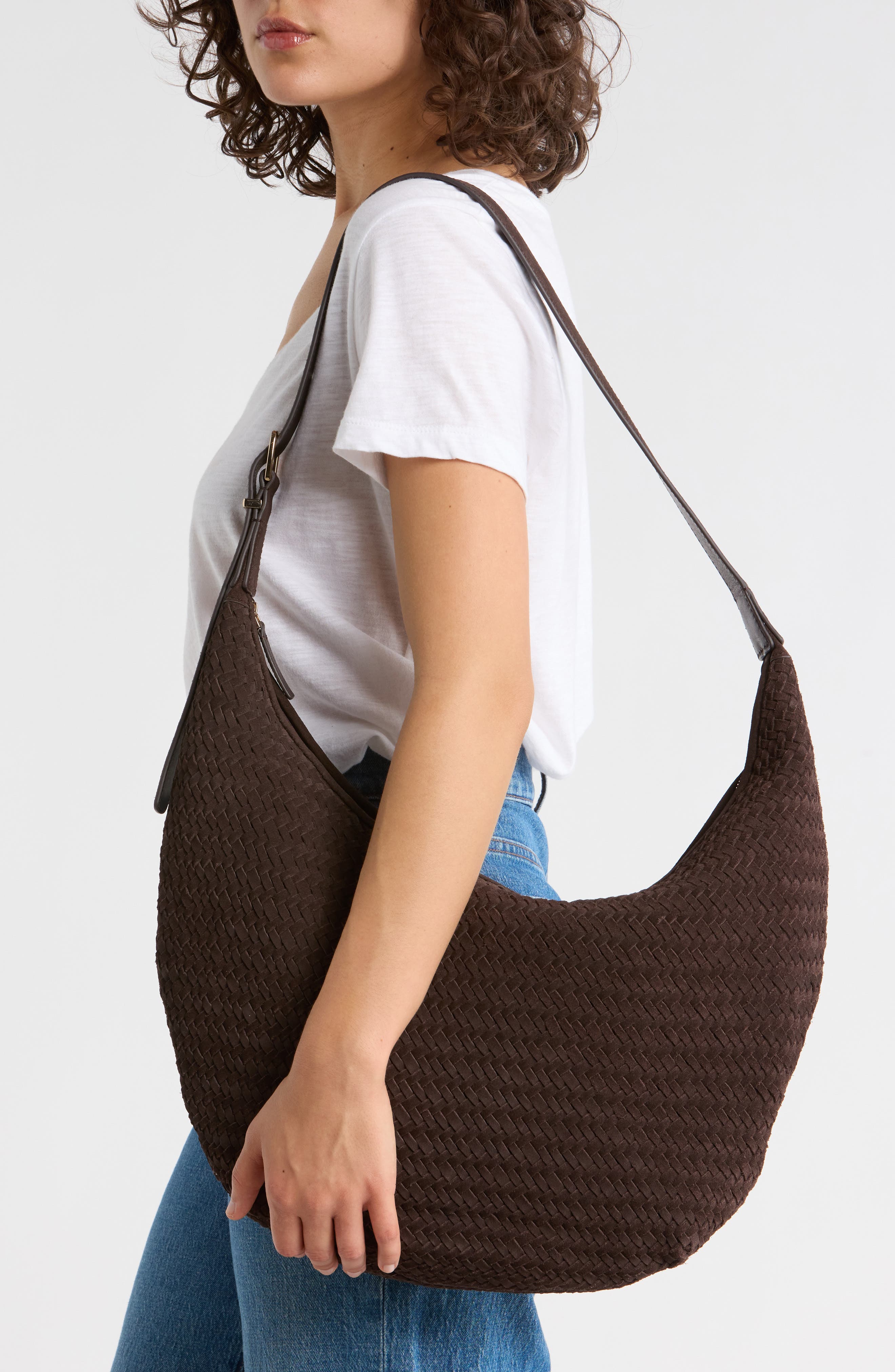 Madewell Essential Curve Shoulder Bag, Alternate, color, Dark Carob