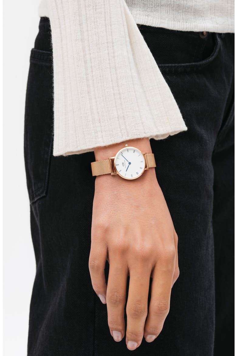 Petite Mesh Strap Watch, 28mm, Alternate, color, ROSE GOLD