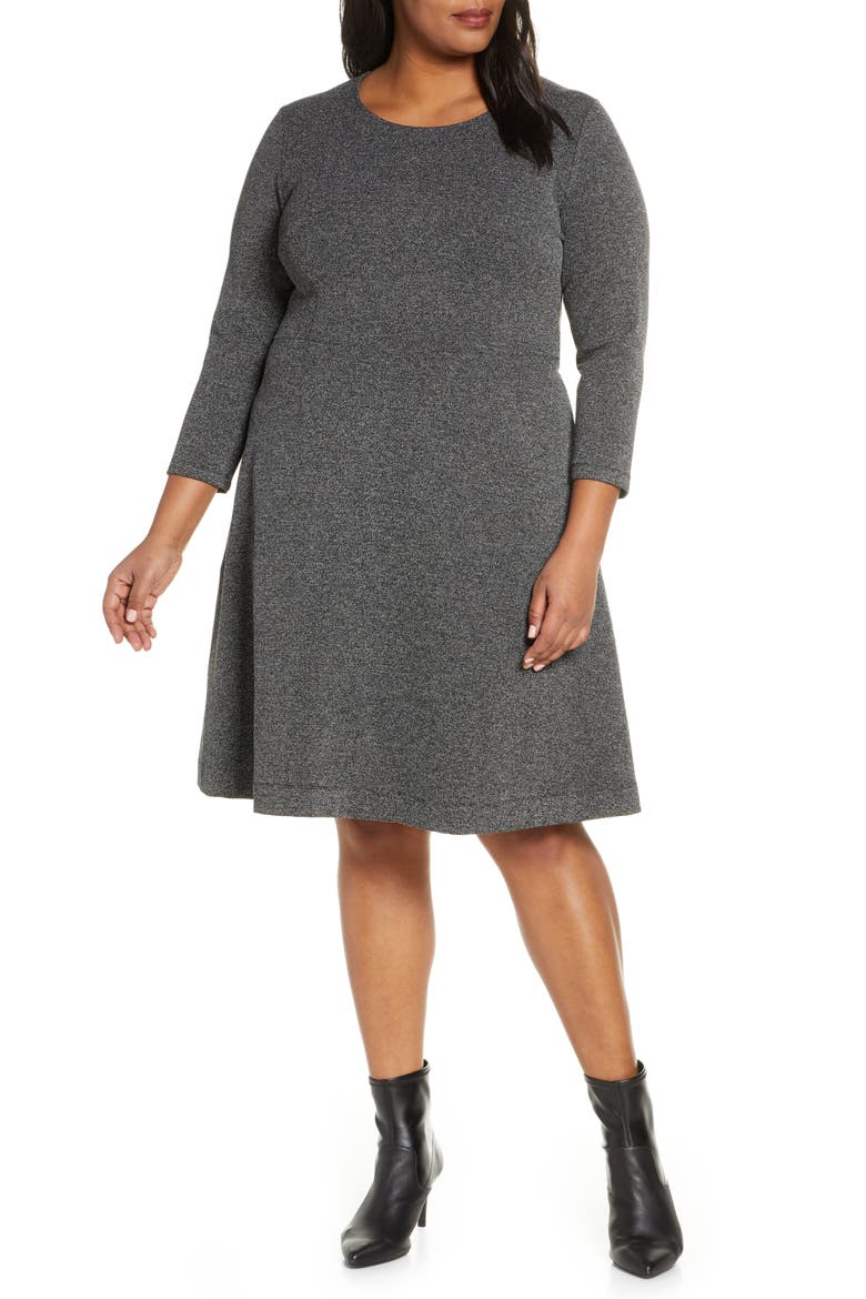 Carly Jacquard Fit & Flare Dress, Main, color, SALT AND PEPPER
