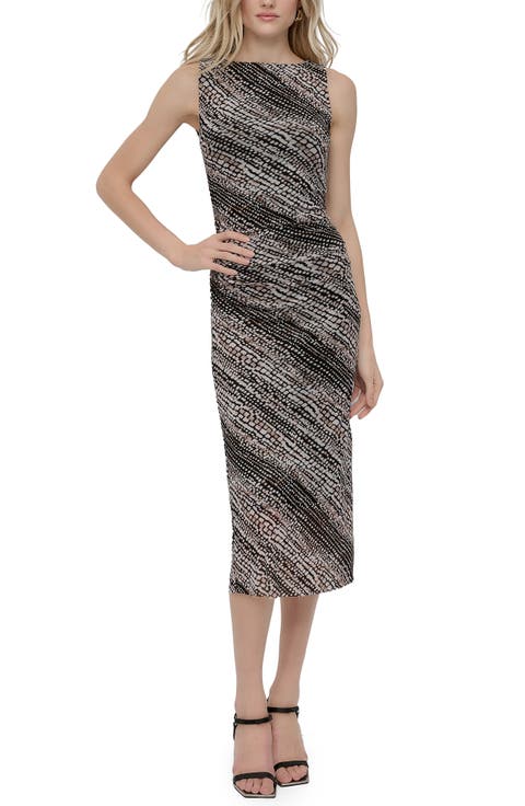 Boat Neck Mesh Sheath Dress