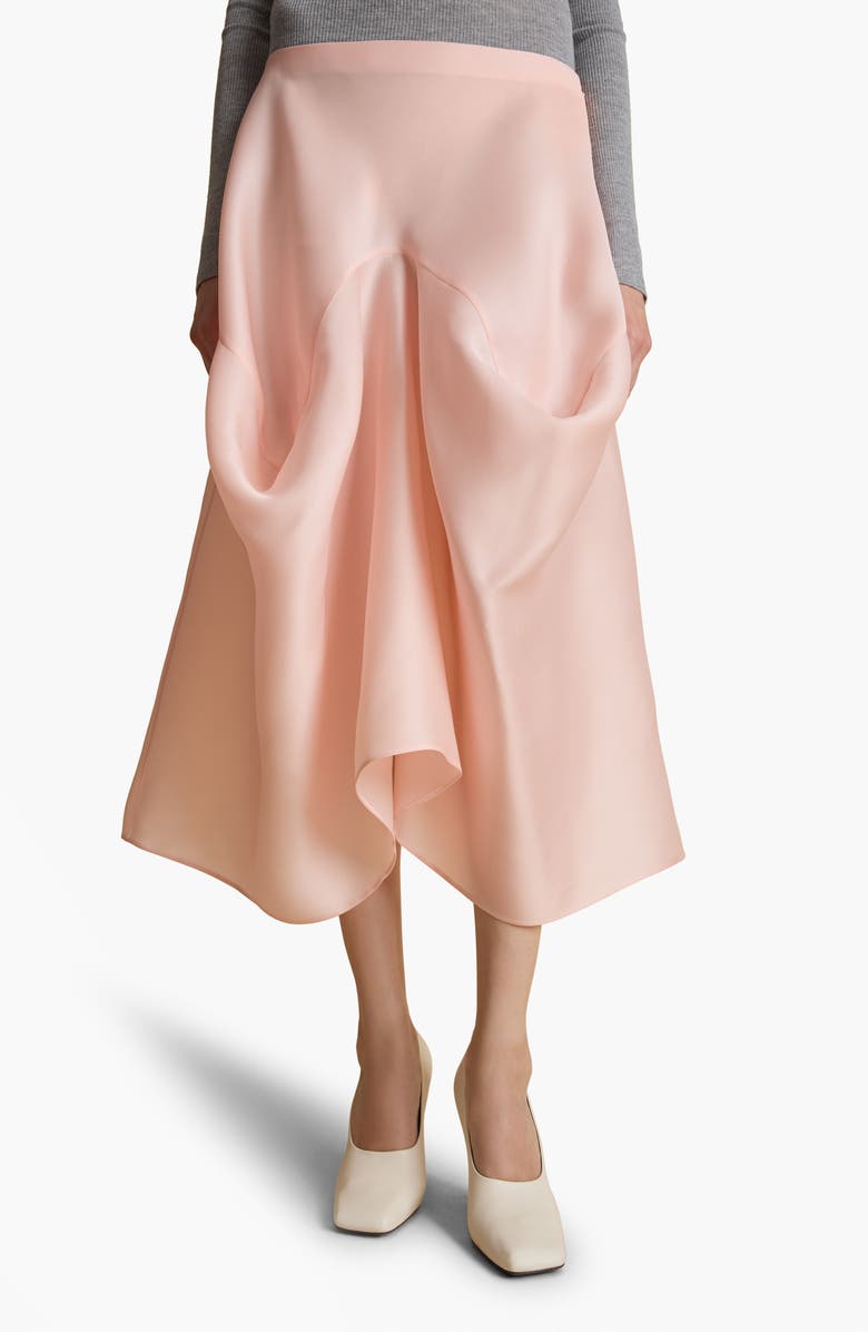 Khaite Sawyer Silk Gazar Midi Skirt, Main, color, Soft Pink