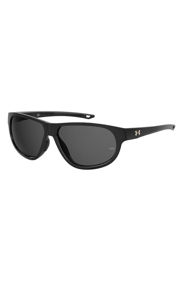 Under Armour 59mm Gradient Polarized Rectangular Sunglasses, Alternate, color, Black