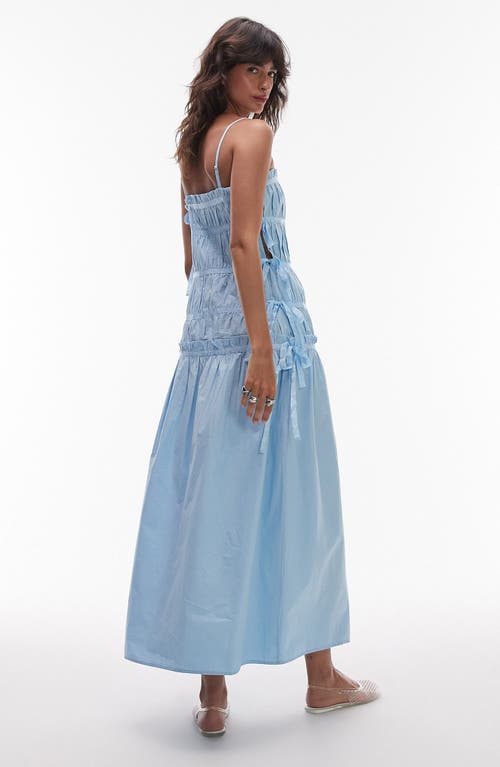 Topshop Pleat Detail Cotton Maxi Sundress In Blue