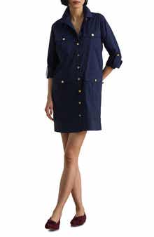 Cotton Blend Roll Tab Sleeve Shirtdress
