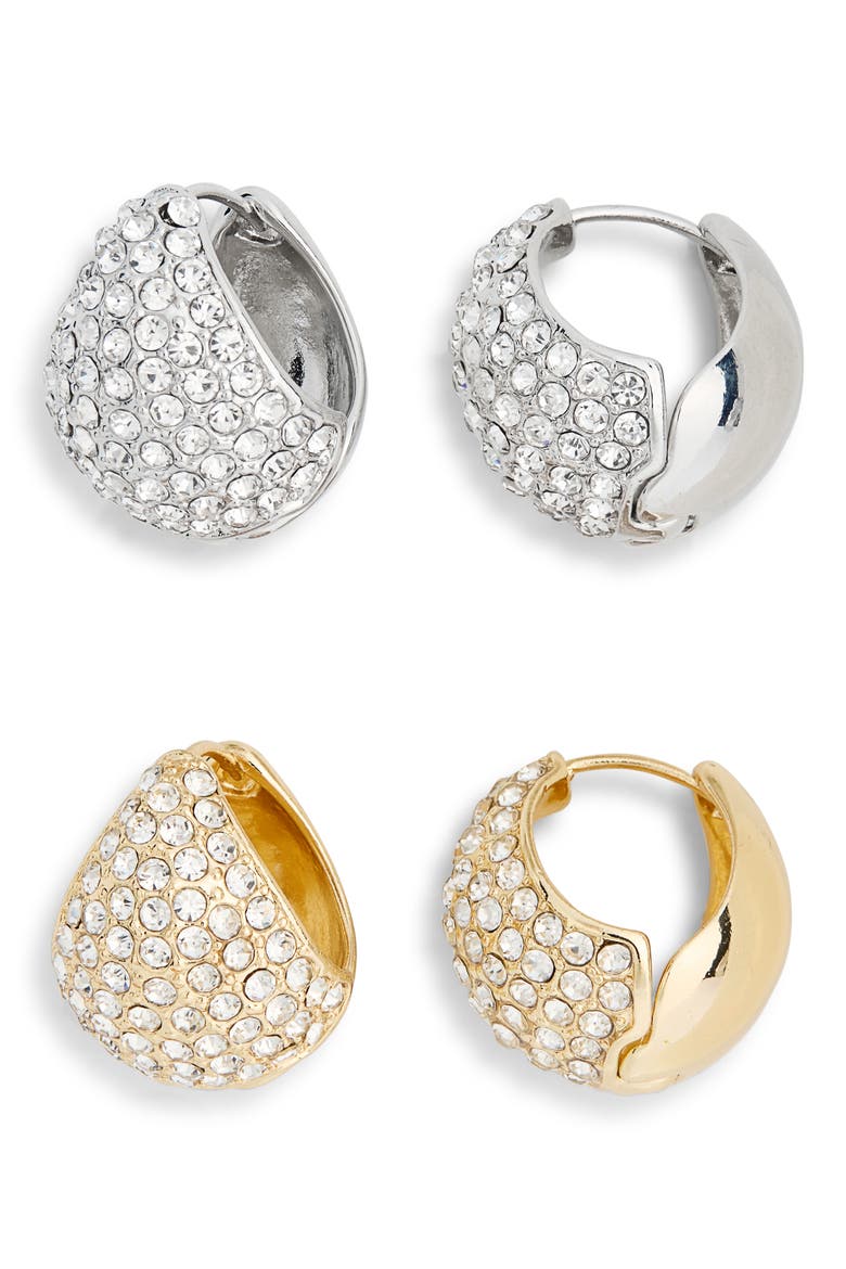 2-Pack Stone Droplet Hoop Earrings, Main, color, GOLD/SILVER