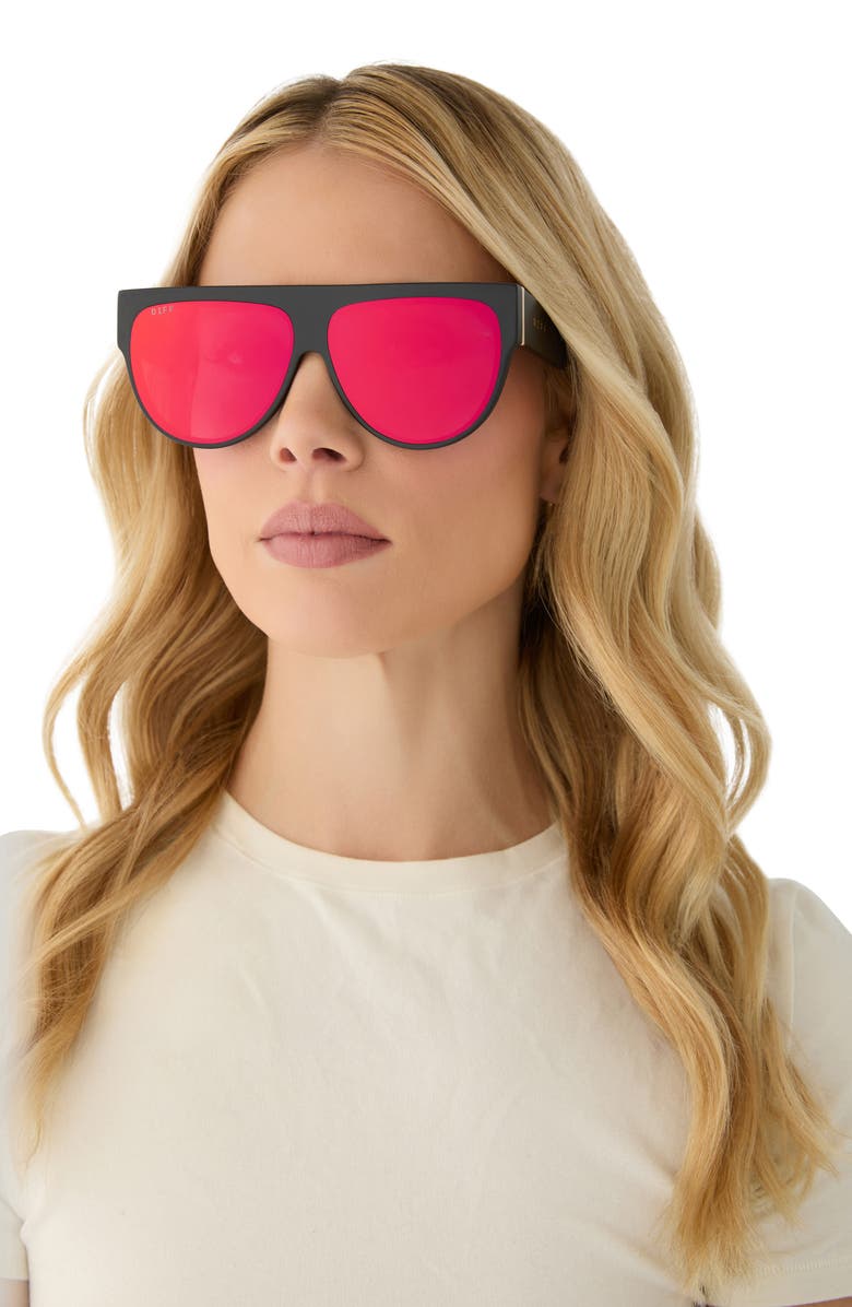 DIFF Georgie 58mm Gradient Shield Sunglasses, Alternate, color, Matte Black / Red Hot Mirror