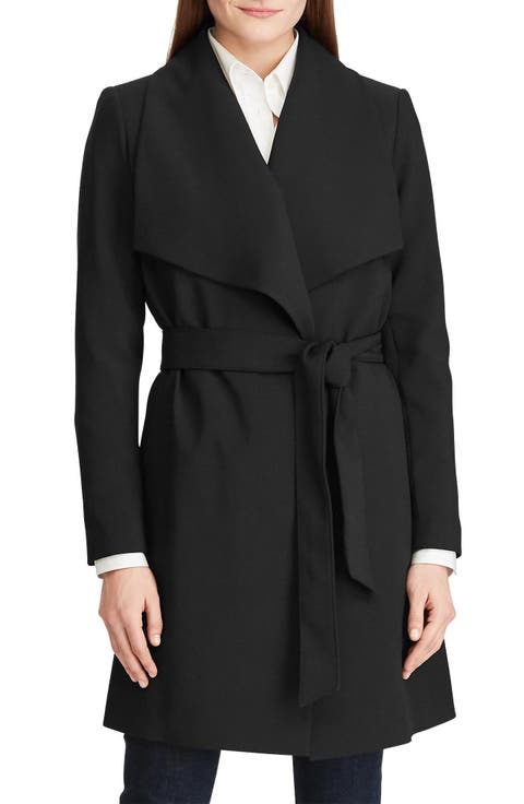 Drape Lapel Crepe Belted Coat