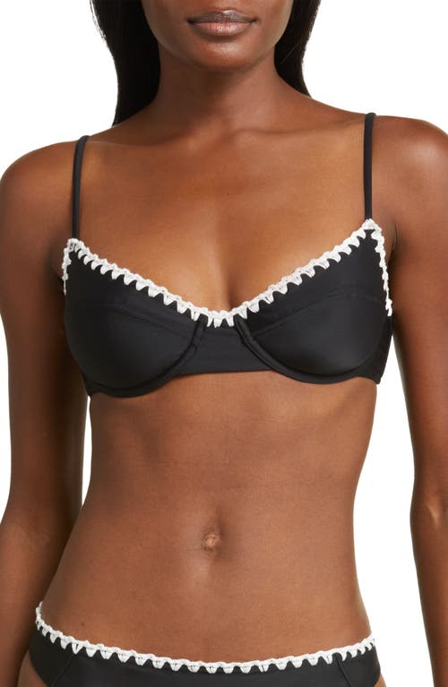 Ramy Brook Emmeline Underwire Contrast Edge Bikini Top in Black With White Crochet Trim at Nordstrom, Size X-Small