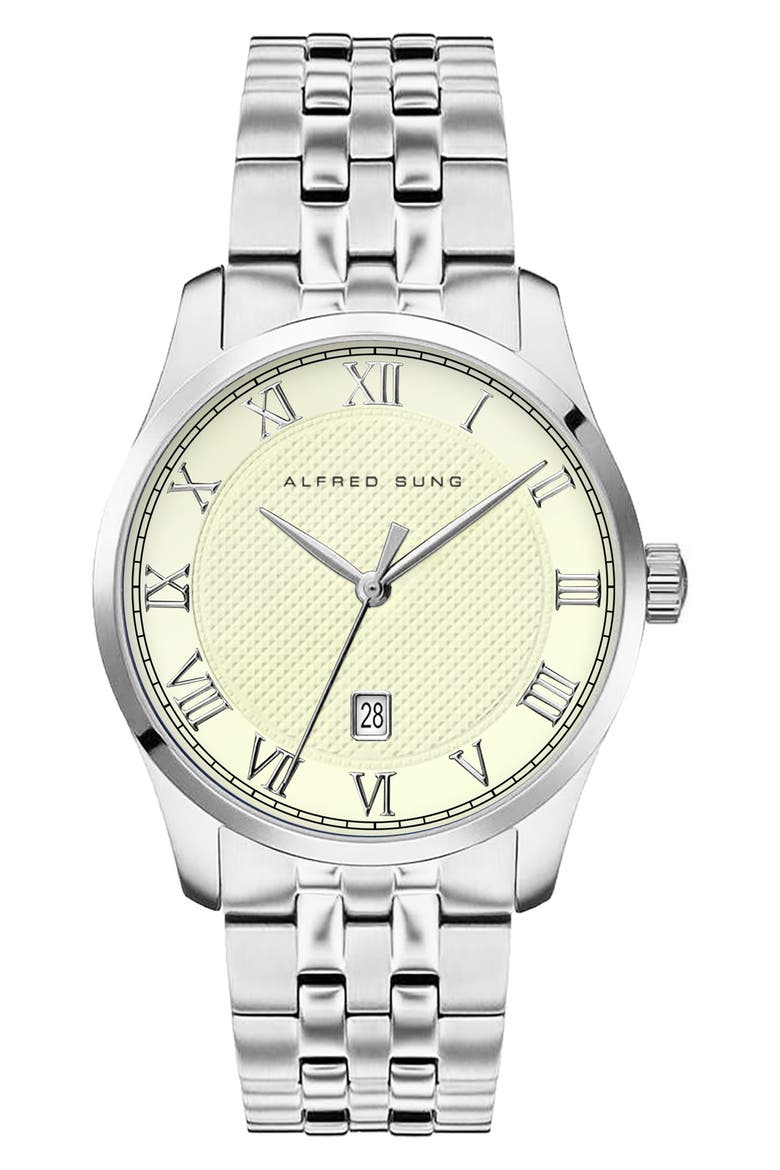 Tempus Stainless Steel Bracelet Watch, 42mm, Main, color, SILVER/ LINEN
