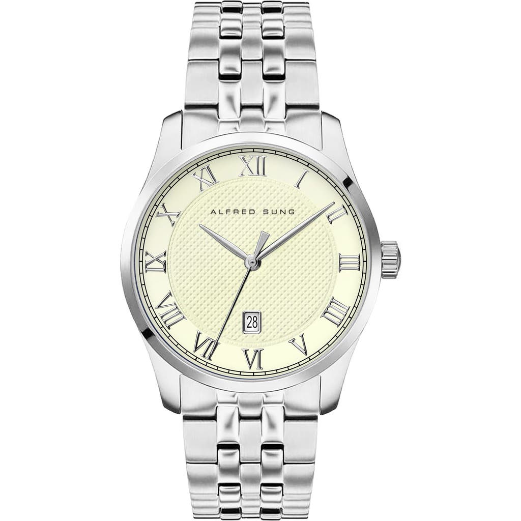 Alfred Sung Tempus Stainless Steel Bracelet Watch, 42mm In Silver/linen