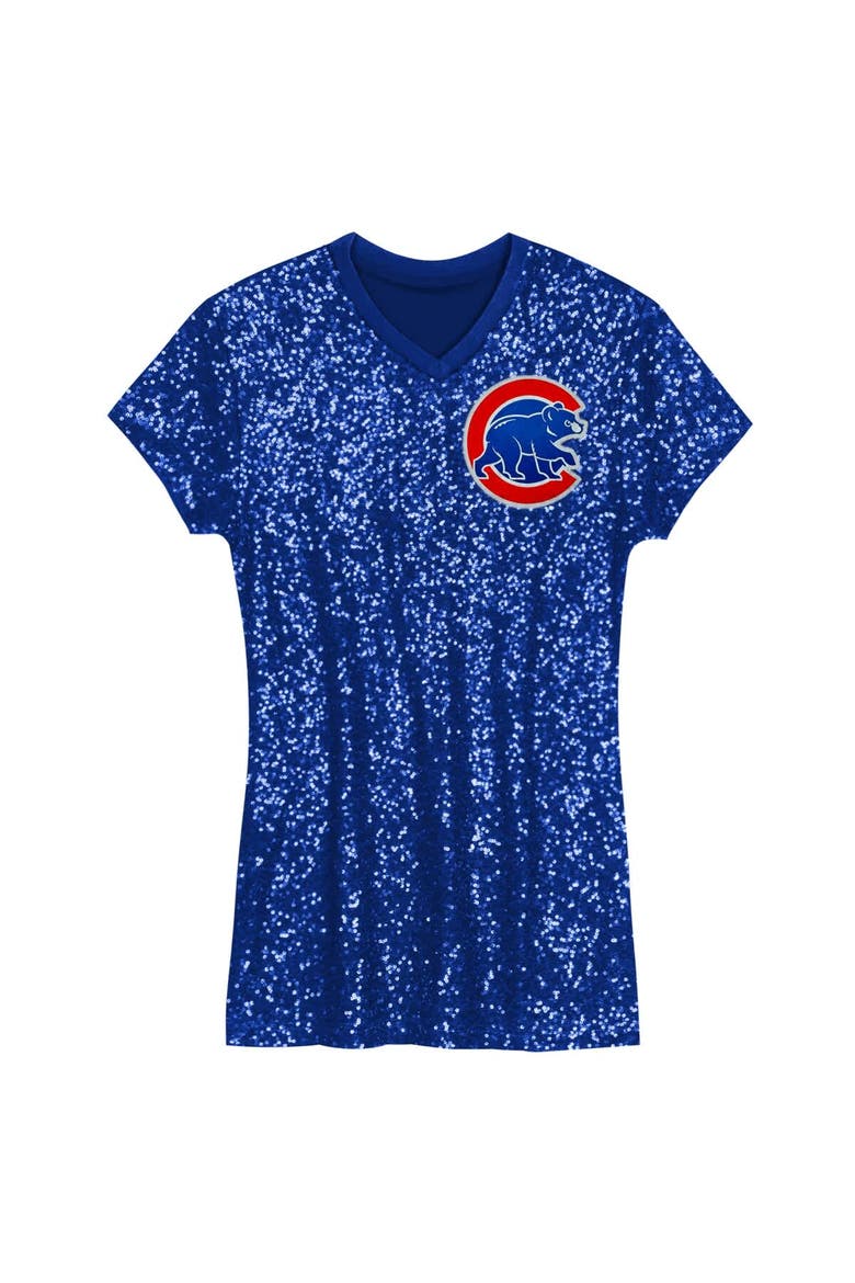 Girls Youth  Royal Chicago Cubs Sequin V-Neck Dress, Alternate, color, Royal