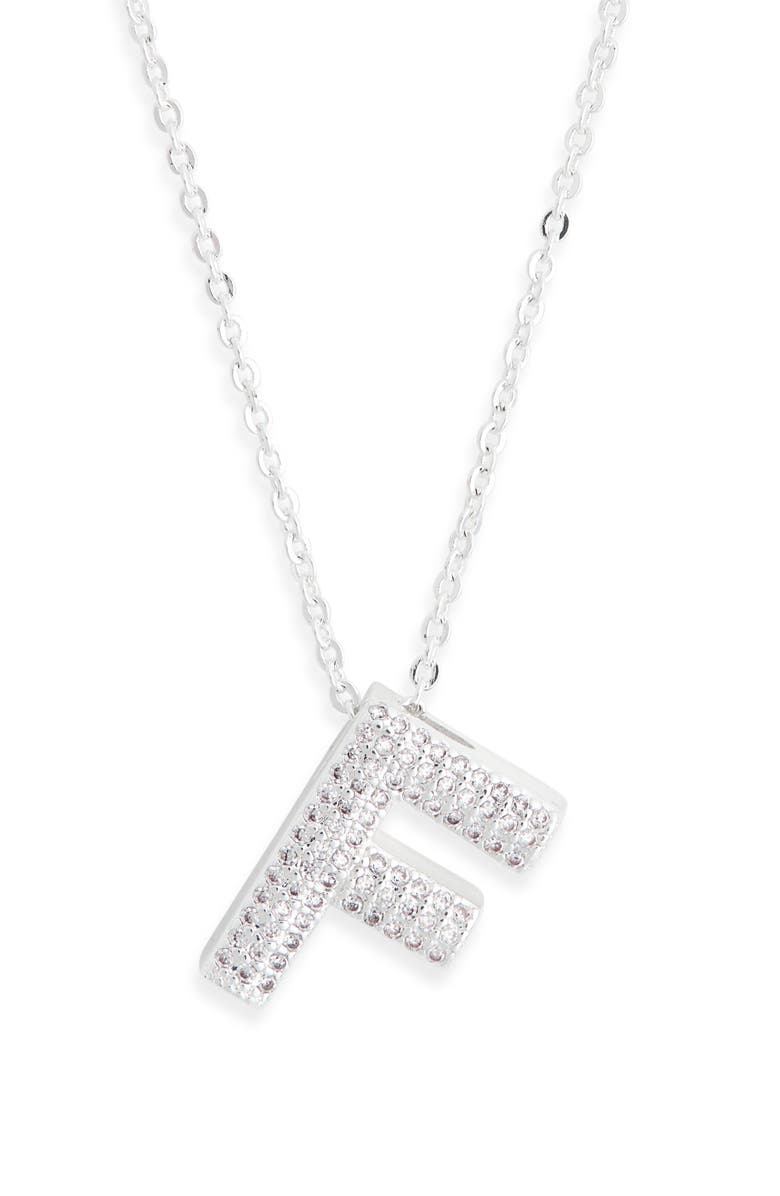 Leith Pavé Cubic Zirconia Initial Pendant Necklace, Alternate, color, F- Clear- Silver