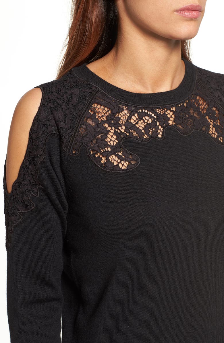 Halogen<sup>®</sup> Lace Detail Cold Shoulder Sweater, Alternate, color, 