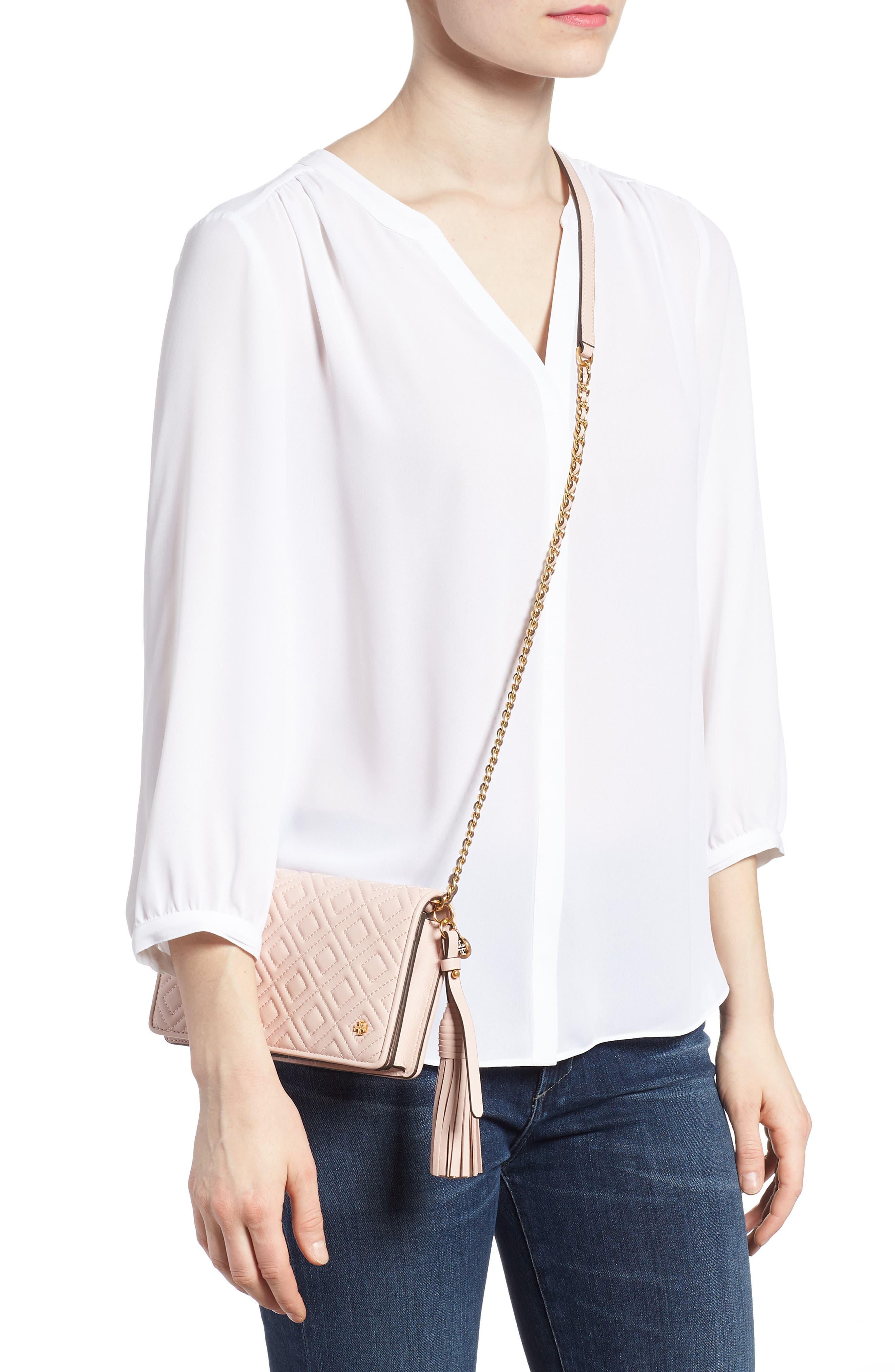 Fleming Leather Wallet/Crossbody, Alternate, color, SHELL PINK
