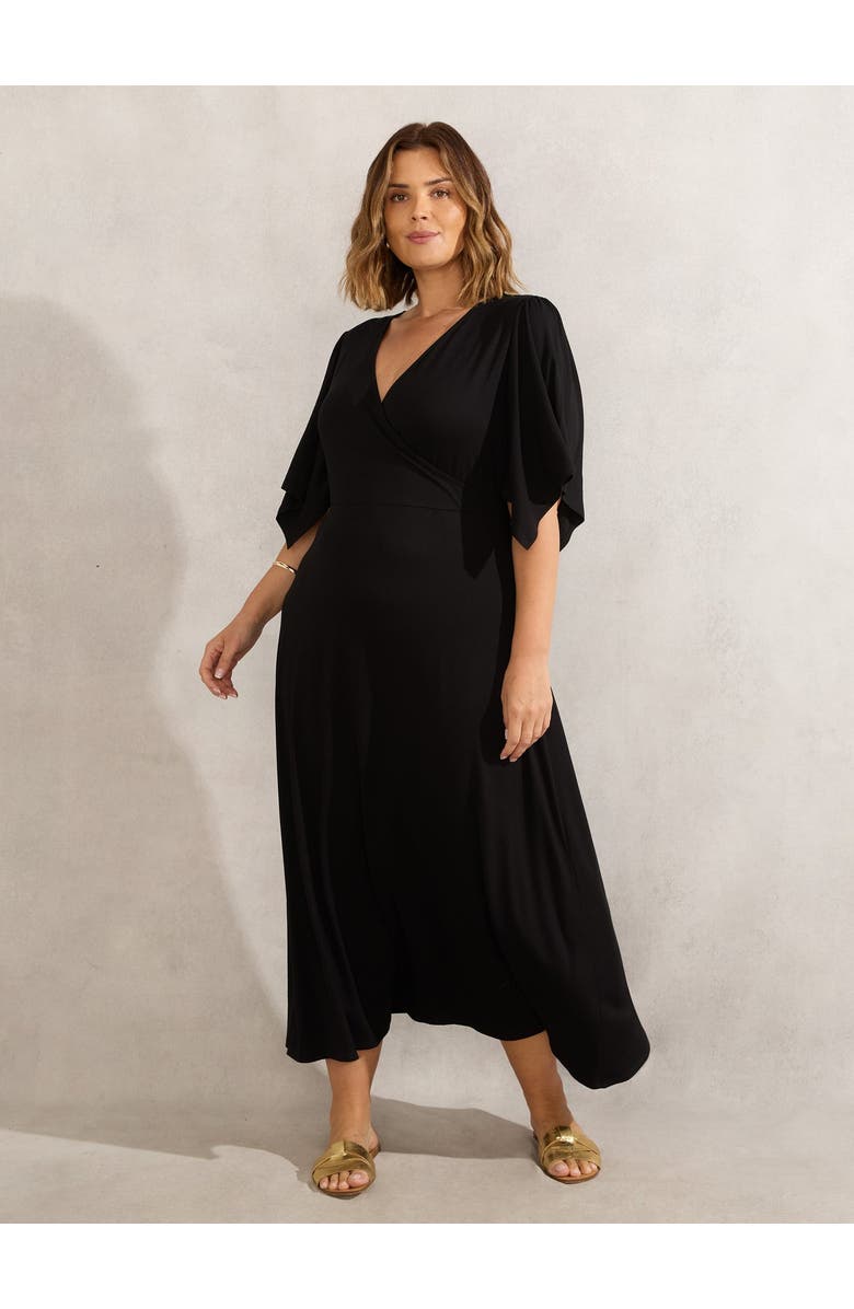 Live Unlimited Jersey Angel Sleeve Wrap Dress, Main, color, Black