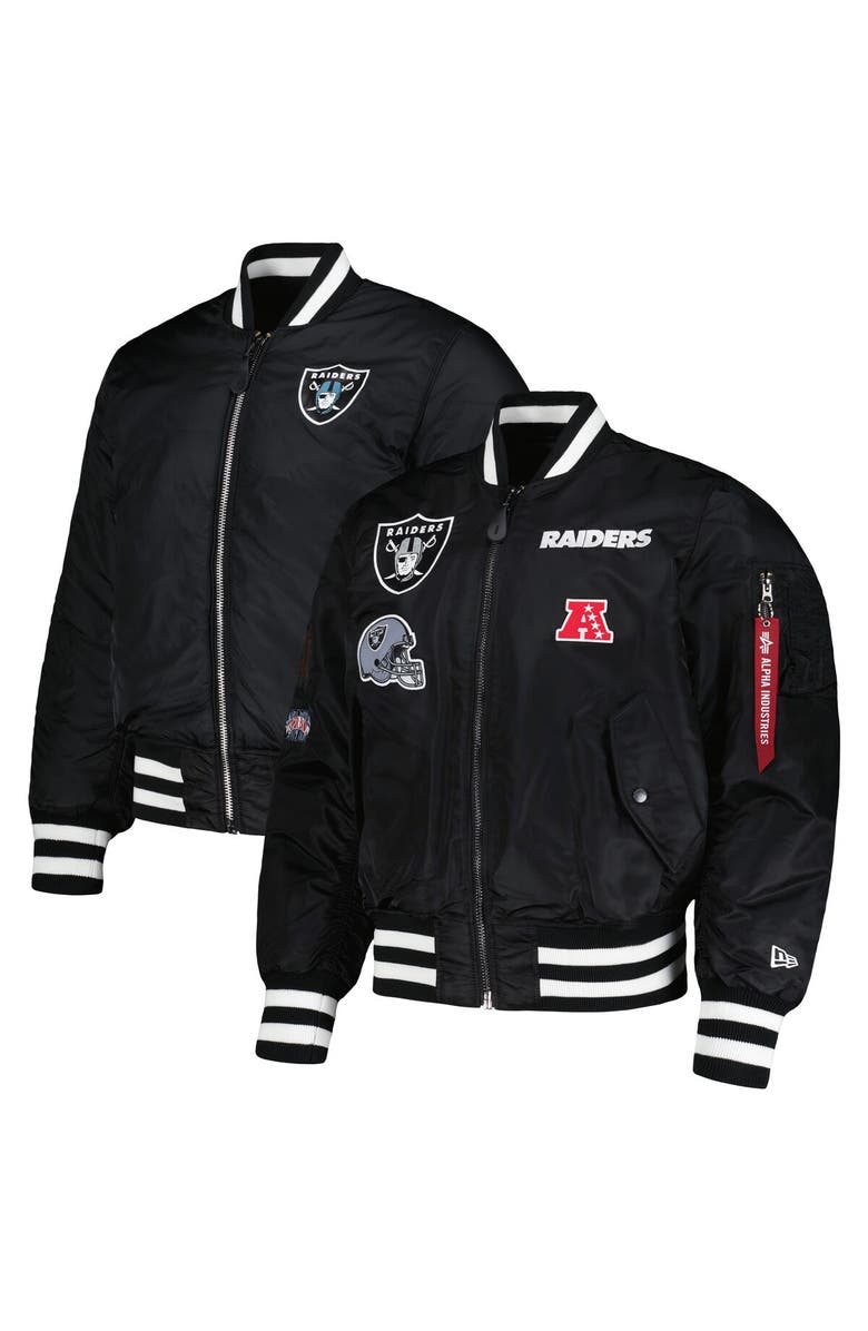 New Era x Alpha Industries Men's New Era x Alpha Industries Black Las Vegas Raiders Reversible Full-Zip Bomber Jacket, Alternate, color, 