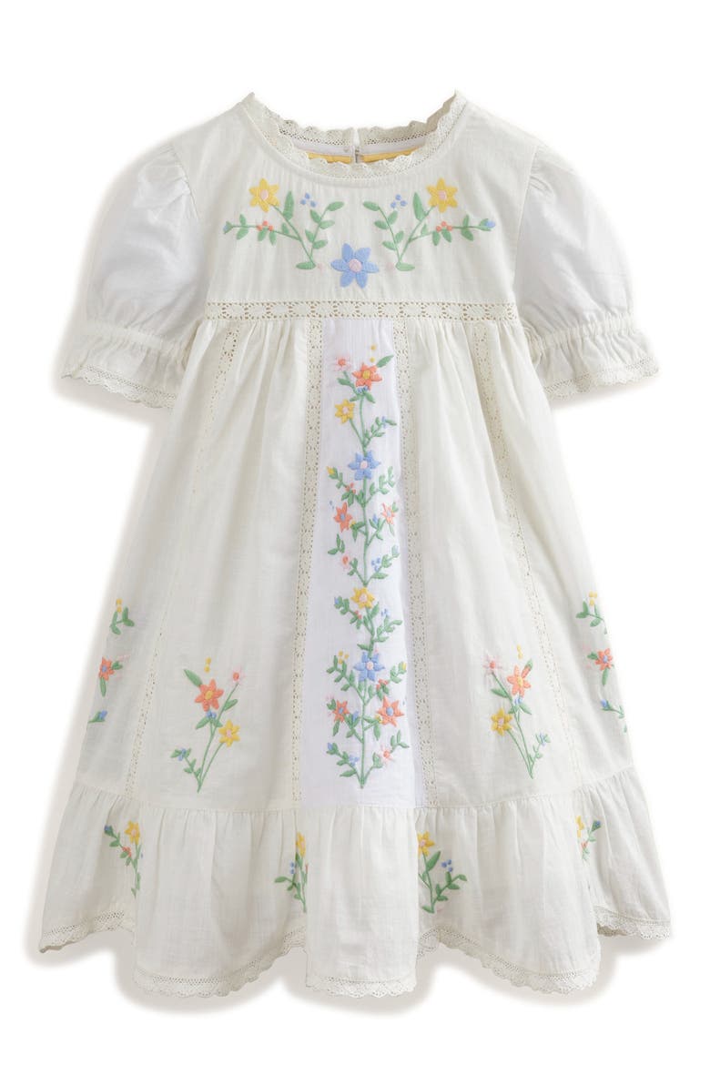 Kids' Floral Embroidered Cotton A-Line Dress, Main, color, IVORY FLOWERS