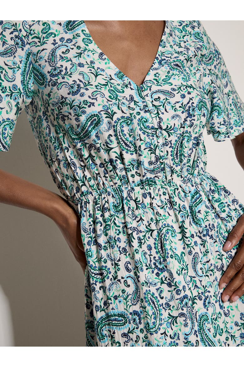 Paisley Border Angel Sleeve Dress, Main, color, White
