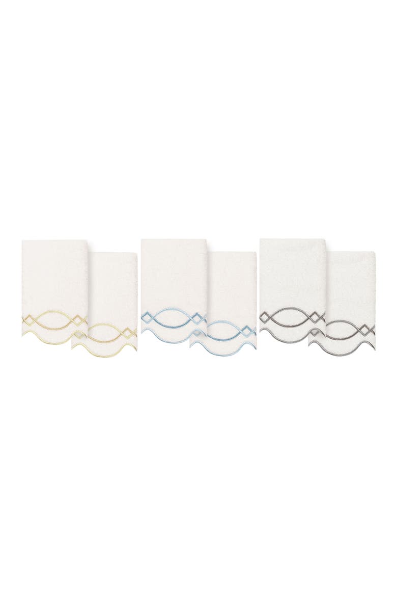 2-Piece Diamond Chain Embroidered Turkish Cotton Towel Set, Alternate, color, WHITE/ GRAY